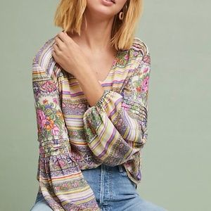 Maeve | Anthro Ceresco Floral Floaty Peasant Billowy Statement Sleeve Blouse Top